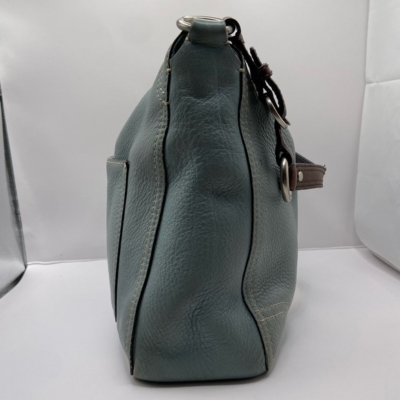 Coach Pebbled Leather Blue Hobo Shoulder Bag Turnlock - Picture 8 of 16